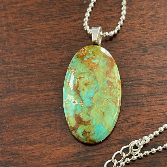 Natural Arizona turquoise sterling silver pendant necklace - Picture 3 of 8